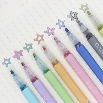 8 Dvoposteljnih-line Obris Peresa študentov narišite obris pero s strani glavne knjige 8 barvni set fluorescentnih dveh barvnih flomaster