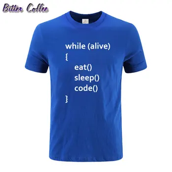 Medtem ko Živ Tshirt Jesti, Spati Kodo Smešno Tee Vrhovi Moških Programiranje Joking Bombaža T-shirt EU Velikost