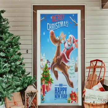Vesel Božič Santa Claus Vrata Zajema Počitnice Stranka Tkanine Vrata Plakate za enkratno uporabo in Pralne Banner (Ne Stenske Nalepke)