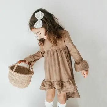Flare dolg rokav ruffle obleko za otroke baby dekle otrok dekle vestidos