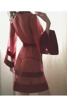 Seksi Nightgown Perilo Sivo Očesa Jopico Slog Rokavi Haljo Oblačila vidi skozi kopalni plašč Kimono Plašč Svilene Halje za Ženske
