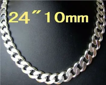 Kul moški nakit modni Trgovini silver plated lep nov veliki verigi 10 MM 24 cm ogrlica Super cena !