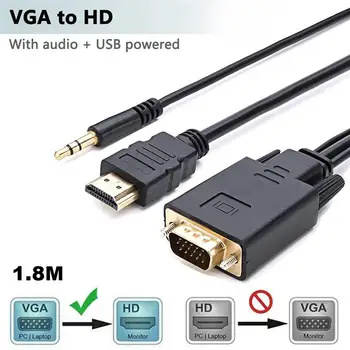 VGA dapter Kabel 1080P Avdio TV AV HDTV Video Pretvornik Kabel Priključek z 3.5 mm Audio Napajanje USB za Računalnik Prenosnik