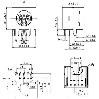 10pcs/veliko MD Stanovanj Ženski DIN 9 Mini Pin S-video Adapter Vtičnice Mini DIN Priključek