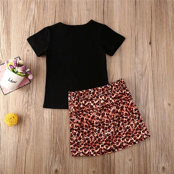 2020 Moda Malčka Otroci Baby Dekle poletje Obleko kratek rokav črni Vrh T-shirt mini zadrgo Leopard Krila dekliška Oblačila, ki