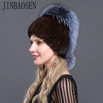 JINBAOSEN ruske mink krzno klobuk skp vidra s fox v kombinaciji z krzno modni klobuk pletena volnena linijskih zimsko žensko krzno smučarskih klobuk