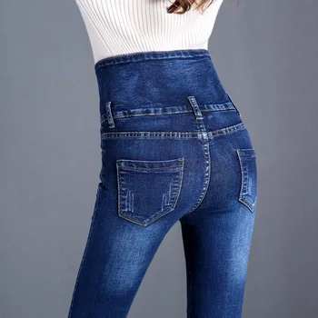 Nove Ženske Preprosto barva Visoko Pasu Skinny Jeans, moda za Ženske oprati Slim Stretch Bombaž Priložnostne Denim svinčnik hlače
