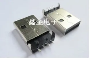 Brezplačna Dostava 15pcs črne gume SMD USB A moški USB priključite spojnik 180 Stopinj