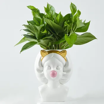 Je srednje velikosti, Srčkan Nordijska Smolo Beli Obraz vaza ženska, bubble gumi vaza dnevna soba Dekoracijo Cvetlični aranžma darila