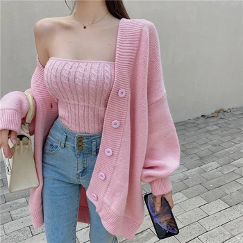 2021 pomlad nov pulover jopico 2-kos obleko temperament leni izgubijo vse-tekmo jopico pulover + seksi prsi zavit oblacilo ženske