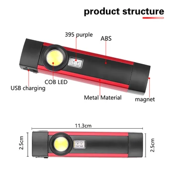 2039 COB LED Raztegljive Svetilka baterijska Svetilka 1W LED+COB LED 3 Načini USB, Polnjenje Delo Svetlobe, Stojalo Svetlobe Magnetni Svetilka