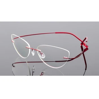 Lahko Roža, Mačka Oči Anti-Blue Ray Obravnavi Očala Ultra-Lahkih Rimless Presbyopia Očala Očala Okvir Ženske Dioptrije+1.5+2+3