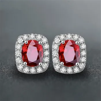 Majhen, Eleganten Ruby dragih kamnov, rdeči Kristal stud uhani za ženske modni diamant, cirkon belo zlato funt silver925 luksuzni nakit