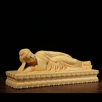 Šimšir Carving Kip Bude Feng Shui Dekoracijo Dvorane Čaščenja Obrt Reposing Leži Buda Kiparstvo Doma Dekor