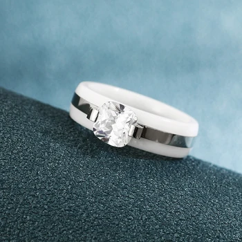 Elegantno Veliki Beli Kristalni 6 mm Keramični Obroč Za Ženske Obetajo Poroko Udejstvovanje Obroči Modni Ženski Nakit Nemoteno Zdravo Obroč