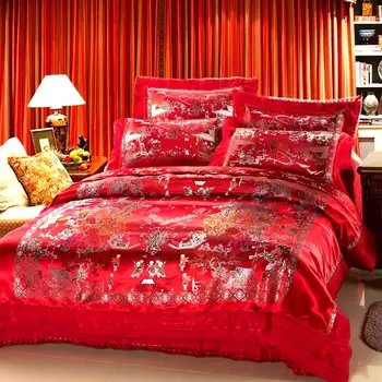 Keluo Rdeče saten Zmaj in Feniks Kitajski Poroko Posteljni set print Moderne obleke Jacquardske Bedclothes Queen/king size