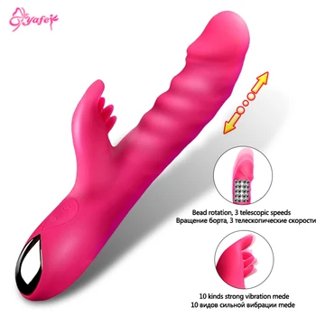 10 Hitrost G Spot Vibratorji Teleskopsko Rabbit Vibrator za Klitoris Stimulator Dvojno Vibracije Dildo Sex Igrače za Ženske Masturbacija