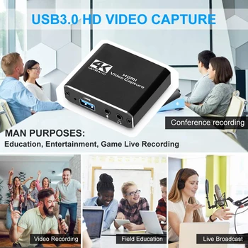 4K HDMI Video Capture Card USB 3.0 1080P Zanke Iz Ključ HD Video Snemalnik Grabežljivac Za OBS Živo Igro Polje Snemanja Youtube