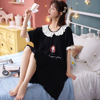 Ženske Nightgown Poletje Bombaža Ženski Sleepwear Ljubka Lady Sleepshirt Priložnostne Domov Oblačila Plus Velikost M-5XL Nightgown