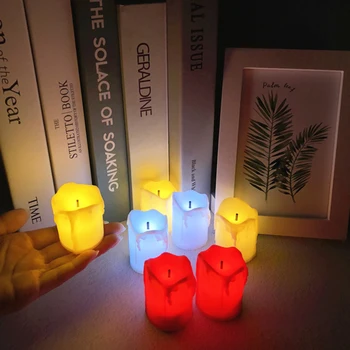 Brezplamensko Sveče,Baterija Upravlja Čaj Svetlobo Sveče,LED Brezplamensko Sveče Kaplja na Strani,Svečnik s Svečo Ponaredek Sveče, za Dekoracijo,
