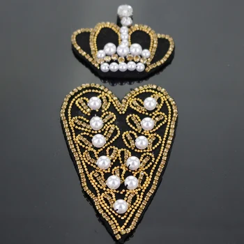 Royal Beaded Diamantno Krono Značke Pearl Kristalno Srce Obliž Sew na Aplicirano za Čevlje, Torbe Beanies Okrašena B63