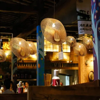 Kitajski Ročno bambusa Obesek Luči Protja Rattan Val Odtenek Obesek Svetilke Restavracija Oltarja Čaj Soba Bambusa Svetlobe