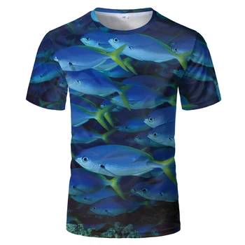 Smešne majice harajuku shark skupine majica casuall slog Digitalne ribe, Kratek Rokav 3D tiskanja 2020 sandbeach majica s kratkimi rokavi