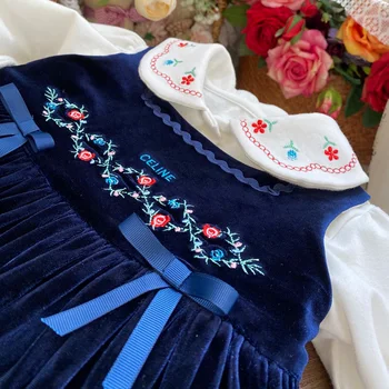 2020new Zgodaj Jeseni špansko Dekle Žametno Obleko Lolita Princess Oblačenja Baby Božič Puhasto Obleko Malčka Dekle Pade Oblačila
