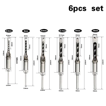 6PCS HSS Twist Drill Bits Kvadratnih Konica Mortising Dleto Drill Set Kvadratno Luknjo Lesni Sveder Orodja Komplet Komplet Podaljšana Videl BH01