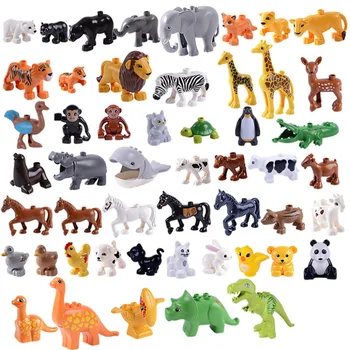 20pcs/veliko DIY Duploed Živali Zoo Velikih Gradbenih Blokov, ki Razsvetli Otrok Igrače, Žirafa, Lev Dinozaver Opeke Otroci Darilo