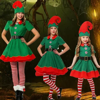 Družino Božični Kostum Otroci Elf Na Polici Odraslih Fantje Dekleta Elf Kostum Zelena Novo Leto Cosplay pustna Oblačila C34C71