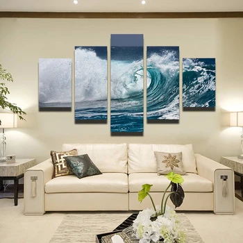 Sodobna Seascape Plakati in HD Natisne Wall Art Platno Slikarstvo Stensko Dekoracijo 5Panels Morje Val Slike za Steno dnevne Sobe