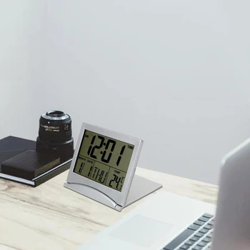 Zložljiv Alarm Elektronske Ure Prenosni Čas, Datum, Temperatura Časovnik Desk Ura LCD Digitalni Dom Dekor