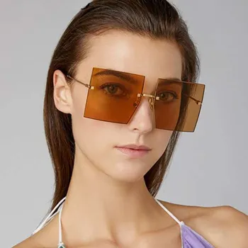 Moda Več Kot Velikih Kvadratnih Ženske Rimless Vintage Sončna Očala Kovinski Okvir Anti-Odsevni Rjava Ogledalo Moških Sončna Očala Uv400