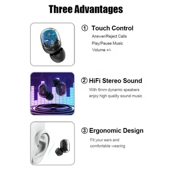 TWS Bluetooth Brezžične Slušalke 5.0 Touch Kontrole Slušalka Nepremočljiva 9D Stereo Glasbe Bluetooth slušalke Prenosni Za iOS Android