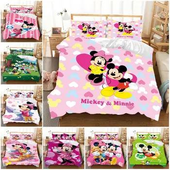 3D Tiskanih Roza Minnie Mickey Mouse Posteljnina Nabor Rjuhe Kritje Pillowcases Posteljnino Tolažnik Kritje za Otroke Twin Polno Kraljica