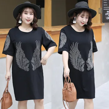 Novo 2021 korejskem slogu poletje plus velikost vrhovi za ženske velika svoboden kratek rokav bombaža dolgo T-shirt črna 3XL 4XL 5XL 6XL 7XL 8XL
