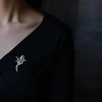 Zeleno Kristalno Orhideja Travo Cvet Broška Nakit Razkošje Elegantno Jopico Pin Anti-glare Broške Broche De Flores