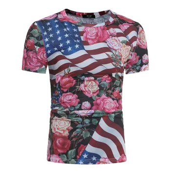 Novo pravi strel men 's tiskanje Ameriško zastavo rose tiskanja kratek sleeved majica s kratkimi rokavi