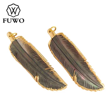 FUWO Naravnih Feather Shell Tribe Obesek 24K Gold Electroplate Velika Velikost Sladkovodnih Abalone Lupini Modni Nakit Trgovini PD508