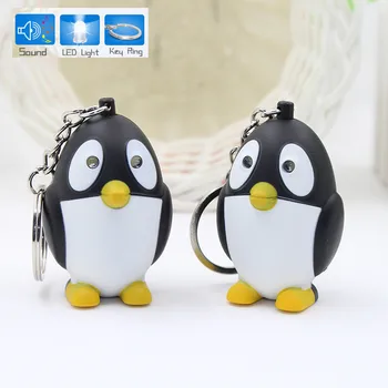 Srčkan Maščobe Pingvin LED Keychain, Da Zvok in oddajajo svetlobo Ključa Imetnika Zvenel Igrače Mini Svetilka obesek za ključe, lepe malo darila