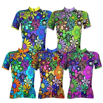 Ženske Kratek Sleeve Kolesarjenje Jersey - Mavrica Cvetlični/ Botanični Plus Velikost Kolo Jersey Top Dihanje mtb jersey