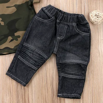 Moda Baby Toddler Začetnih Fant Prikrivanje T-Shirt Kratek Rokav Vrhovi Dolge Hlače Jeans, Obleke, Oblačila, Ki