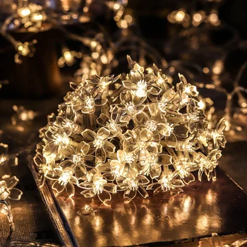 Češnje Cvetovi Garland Baterija Napaja Sončna LED Nepremočljiva Niz Vila Luči Kristalov-na Prostem Poroka Okraski Božič