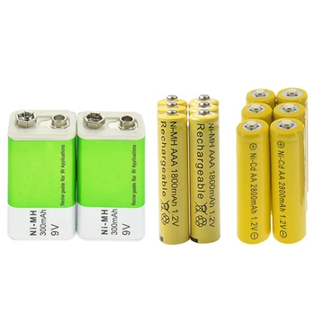 9v 300mAh+AA Ni-Cd 2800mAh+AAA NI-MH 1800mAh 1,2 V Polnilna Baterija rumena