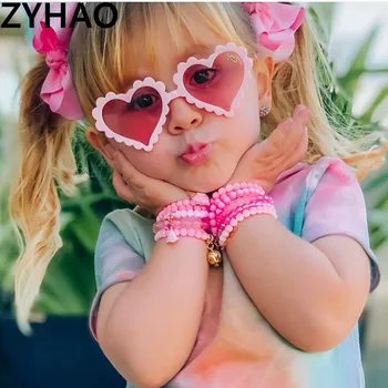 2021 Letnik Srca Otrok Sunglsses Plastičnih Srčkan Kovinski Rožnata Očala Otroška Risanka Valovi Dekorativni Sončna Očala Dekleta Fantje