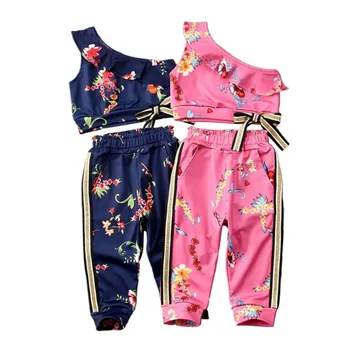 Pudcoco 1-6Year Baby Dekleta Obleke, Kompleti Tiskanja Cvetovi Eno Ramo Vrhovi+Priložnostne Dolge Hlače 2pcs Dekle Oblačila, ki