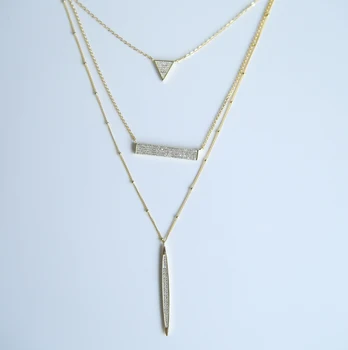 Zagotoviti 925 sterling srebro, zlato barvo mikro utrla jasno cz iskrenje multi layer ogrlice za ženske
