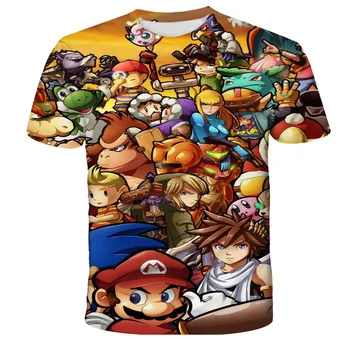Mario 3D nove barve grafitov T-shirt, 3D natisnjeni T-shirt, priljubljena krog vratu T-shirt, fant in dekle, T-shirt, risanka T-shirt
