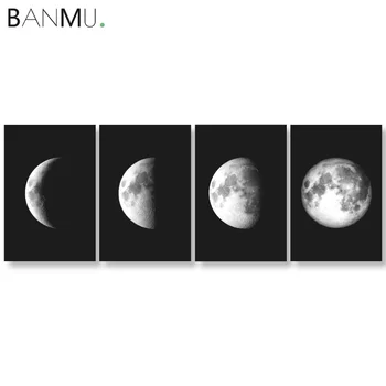 BANMU Black Povzetek Astronomski Steno Platna Slike Luna Spremembe v Fazi Plakat Planet Doma Dekor za Spalnica Dekoracijo